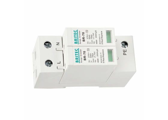 70kA Dispositivo de protecção contra sobretensões de tipo 2 DIN Arrestador de sobretensões montável no trilho, conforme com a norma IEC 61643-11