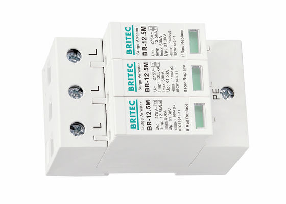 Protetor contra surtos e supressor de surtos montado em trilho DIN trifásico de 12,5 kA Iimp para sistemas de energia CA