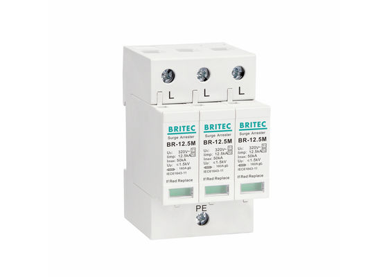 UL94-V0 Retardante de chama 12,5kA Iimp 3P T1+T2 Dispositivo de protecção contra sobretensões para redes AC