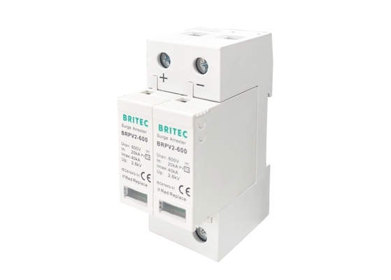 Tipo fotovoltaico do prendedor do impulso de DC600V 2P 40KA picovolt - tensão de para-raios 2 baixa