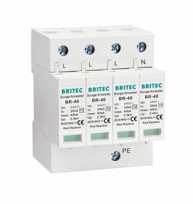 BR-40 440 4P Dispositivo de proteção contra surtos Tipo 2 40ka Protetor de energia para raios e trovões surtos ac 40ka