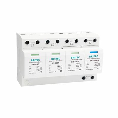 Dispositivo de Proteção contra Surtos BRITEC BR-50GR 3P+1 Tipo 1 com Capacidade de 50kA e Estrutura Plugável
