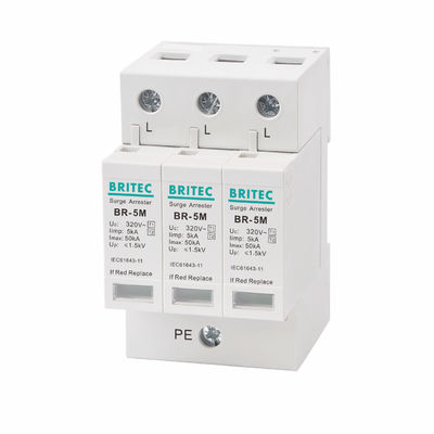 Dispositivos de proteção contra ondas de raio de 5kA 3P 320Vac Tipo 1+2 AC / Classe I+II / Classe B+C