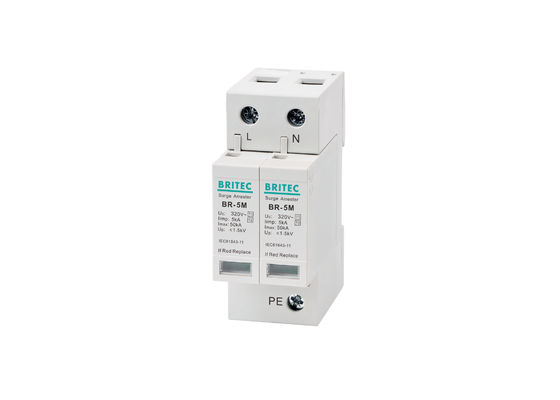 DPS Monofásico BR-5M 320V 2P com 5kA Tipo 1 + Tipo 2 Dispositivo de Proteção contra Surtos Montagem em Trilho DIN