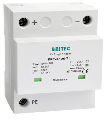 1000V CC 12.5kA Impulso de Raio Tipo 1+2 SPD Fotovoltaico Protetor contra Surtos Solar SPD CC Tipo 1